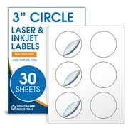Spartan Industrial Printable Laser and Inkjet Labels - 3 White Circle Labels - 30 Sheets, 180 Total Labels for Custom Projects, Product Labeling, Organization