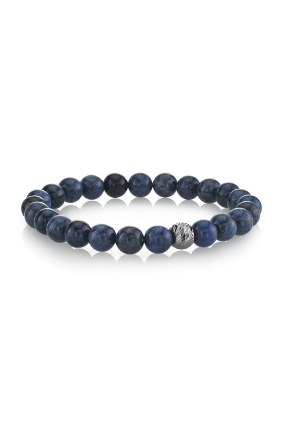 Spartan Men's 8mm Dumortierite Beaded Bracelet with 925 Sterling Silver Connecting Bead