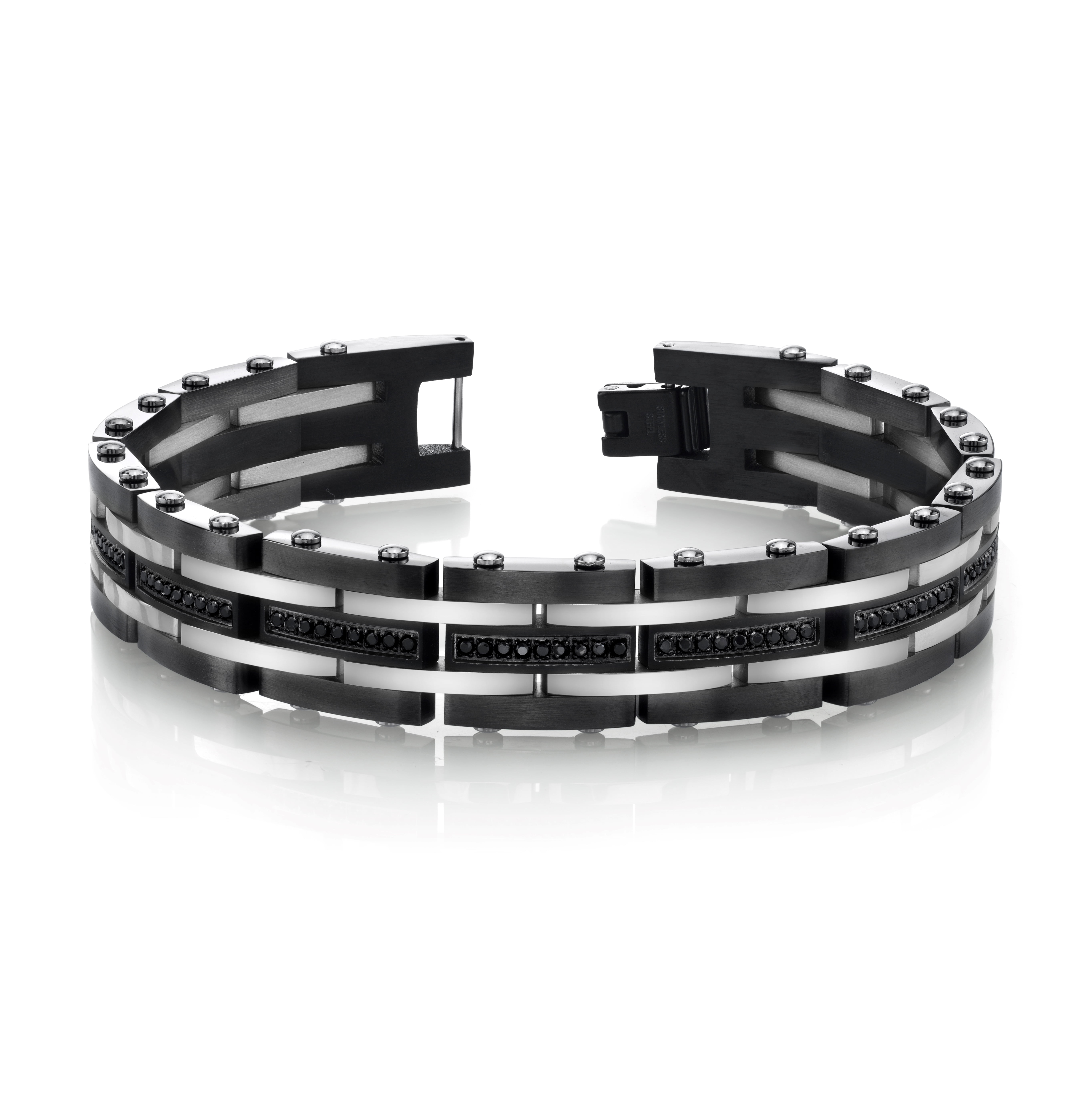Spartan Men's Two-Tone Gun Metal and Black Spinel Stainless Steel Bracelet