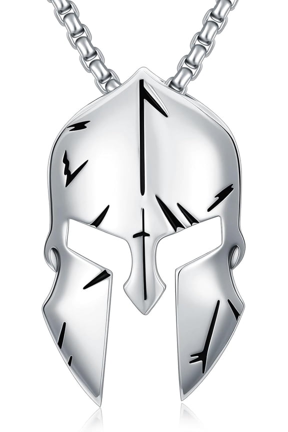 Spartan Necklace for Men 925 Sterling Silver Spartan Warrior Helmet Pendant Jewelry for Dad Son, w/Stainless Steel Chain 22'' + 2''