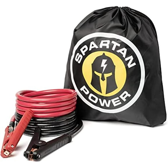 Spartan Power Heavy Duty Jumper Cables with Alligator Clips, 100% Pure Copper Wire, Positive & Negative Leads Battery Cable, Made in the USA - 2 AWG Gauge Cable, 10 ft
