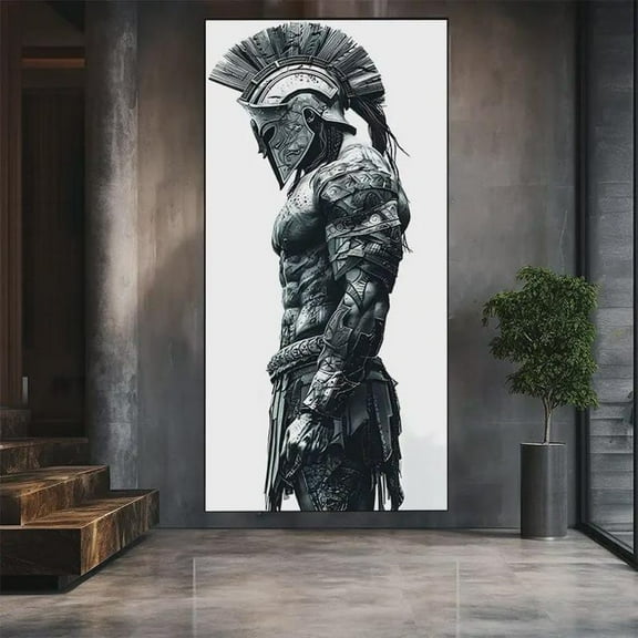 Spartan Warrior Canvas Wall Art - Black & White Ancient Greek Battle Painting,Home Decor, Living Room, Bedroom, Office Greek Mythology Decor