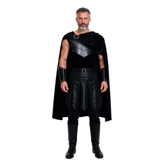 Spartan Warrior Cosplay Costume Mens Ancient Greek Gladiator Outfit 4 Piece Cape and Skirt Set for Adult Halloween Party, XXXL