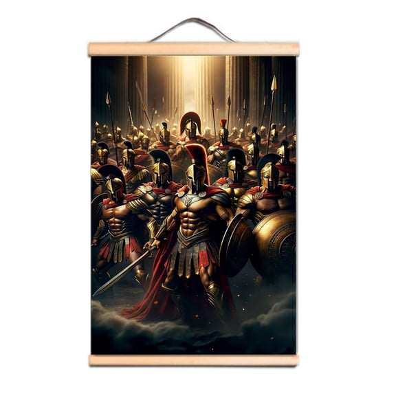 Spartan Warrior Wall Art Posters & Prints Vintage Solid Wood Scroll Painting,Multicolor,11.8X17.7 inches