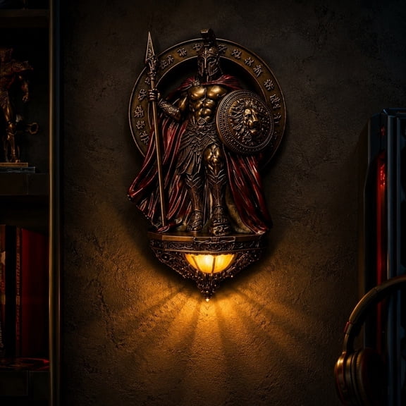 Spartan Warrior Wall Sconce Light, Gothic Resin Statue LED Night Lamp for Bar & Home Decor