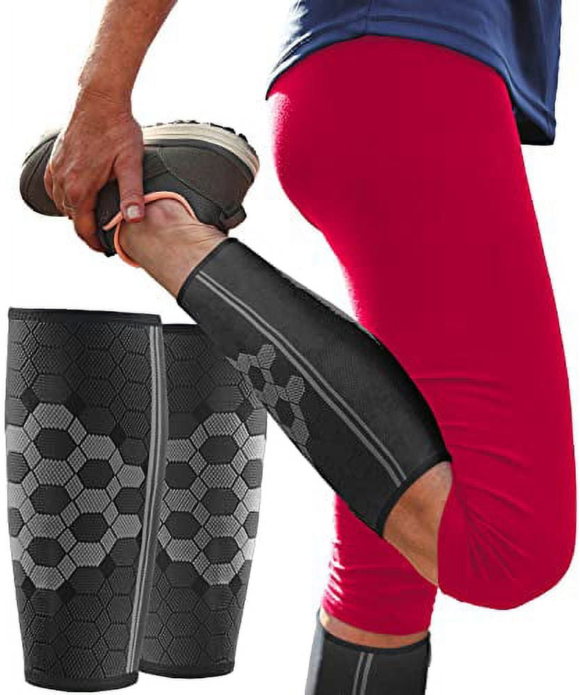 Sparthos Calf Compression Sleeves (Pair) â€“ Leg Compression Socks for Men  and Women â€“ Shin Splint Calf Pain Relief Air Travel Flight Nurses  Maternity Basketball Football Soccer (Black-XL) 