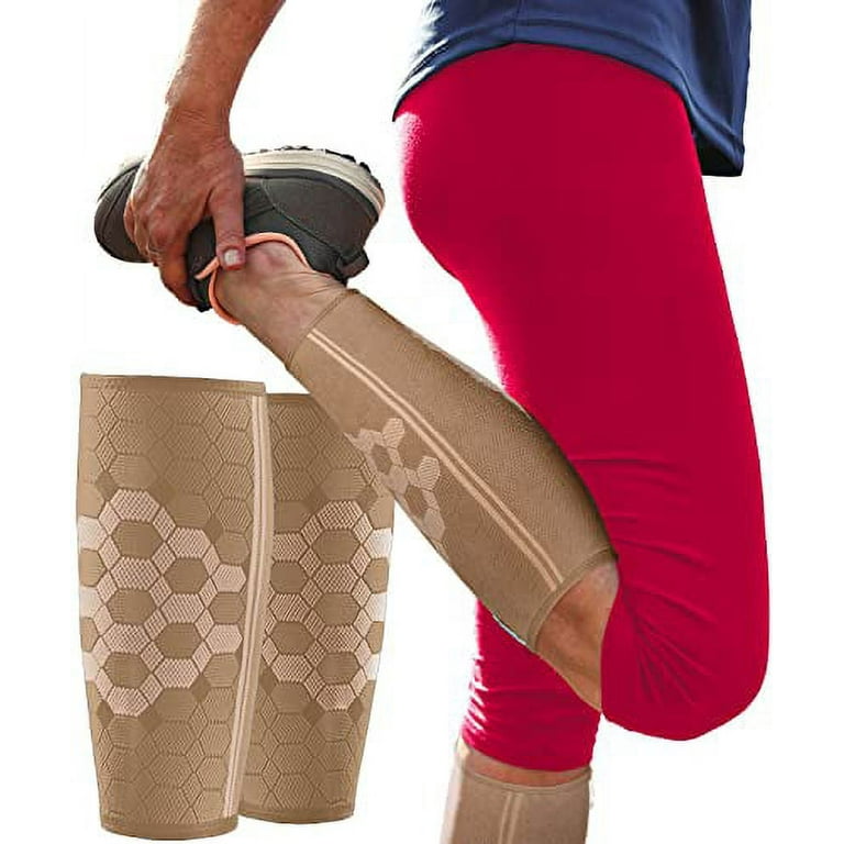Sparthos Calf Compression Sleeves (Pair) â€“ Leg Compression Socks for Men  and Women â€“ Shin Splint Calf Pain Relief Medical Leg Pain and Cramps  Recovery Varicose Veins (Beige-M) 