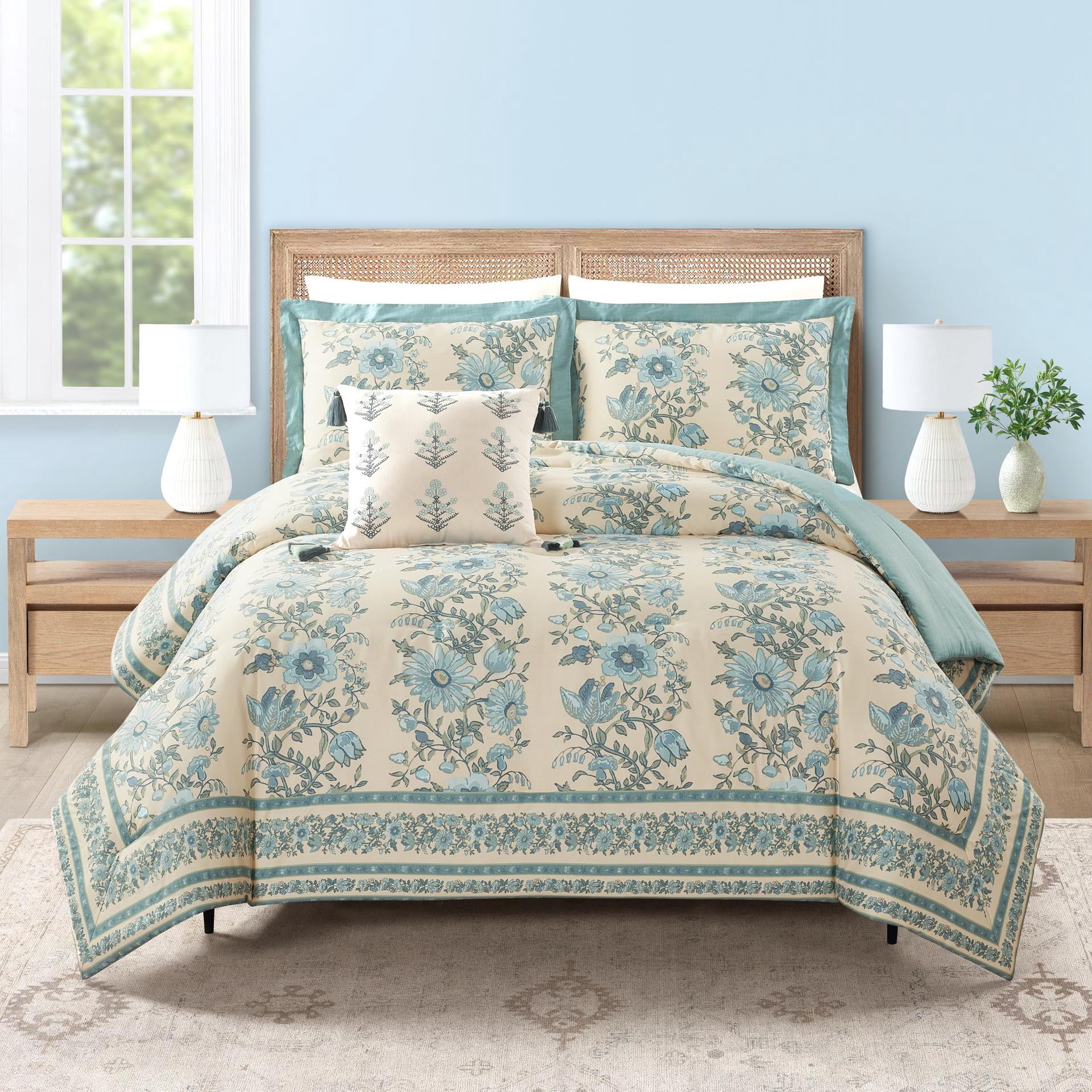 Spartina 449 Mystic Moss 3-Piece Cotton Sateen Comforter Set, Full/Queen