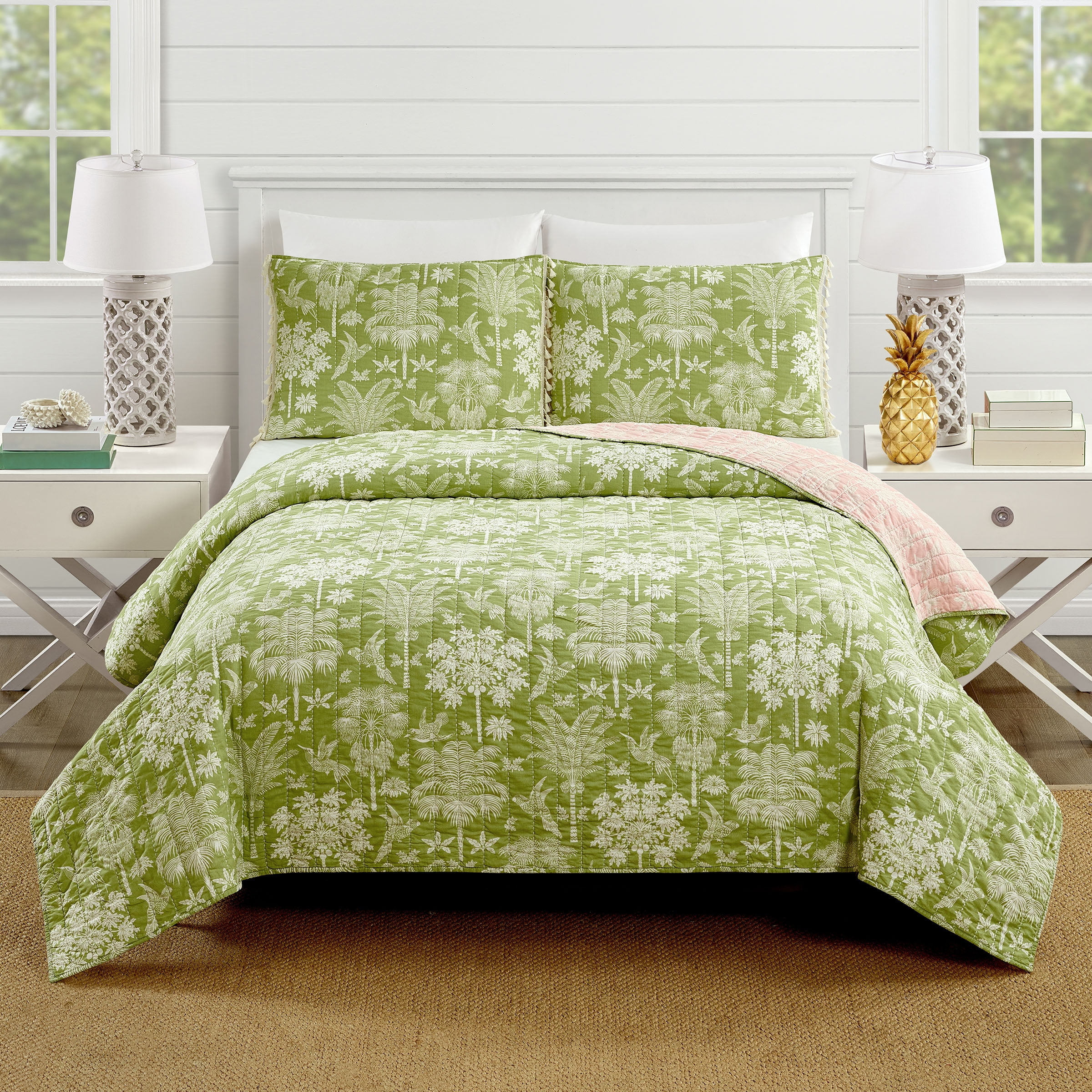Spartina Queenie Palm Royale 3-Piece Quilt Set, Green, King