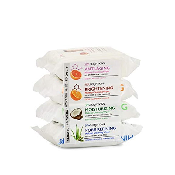 Spascriptions Assorted Makeup Cleansing Wipes 120 Ea - 2 Pack (240 Wipes in total)