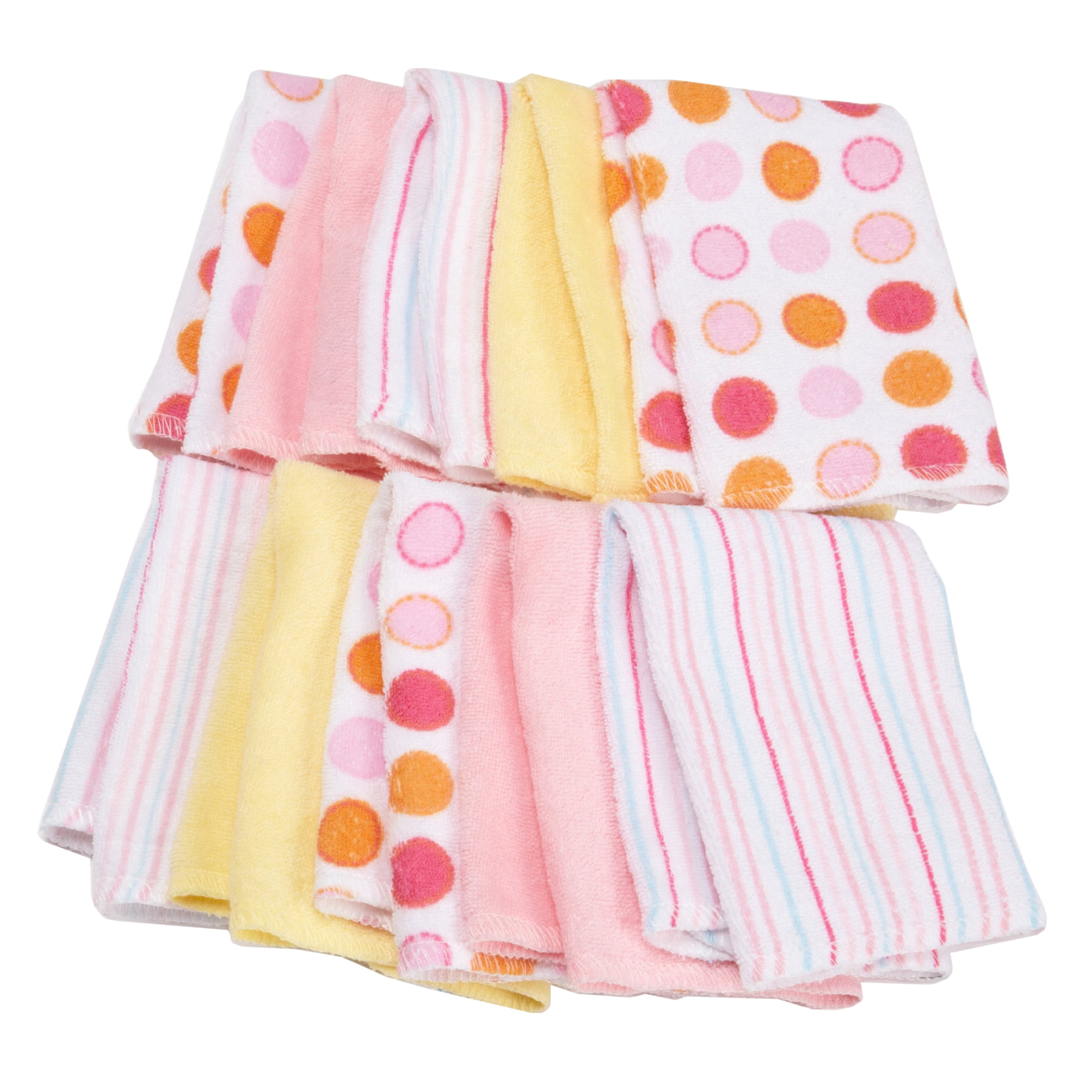 Soft Cotton and Polyester Baby Washcloth Set in Pink and Yellow