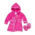 thumbnail image 1 of Spasilk 100% Cotton Hooded Terry Bathrobe with Booties, Pink Flower, 0-9 Months, 1 of 7