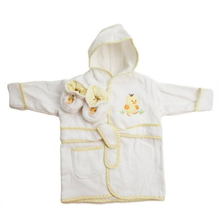 Spasilk 100% Cotton Hooded Terry Bathrobe with Booties, White Duck, 0-6 Months