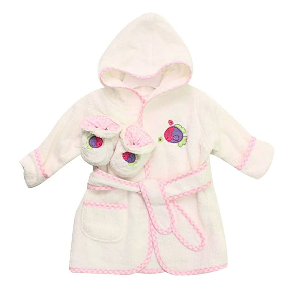 Spasilk 100% Cotton Hooded Terry Bathrobe with Booties, White Fish, 0-9 Months