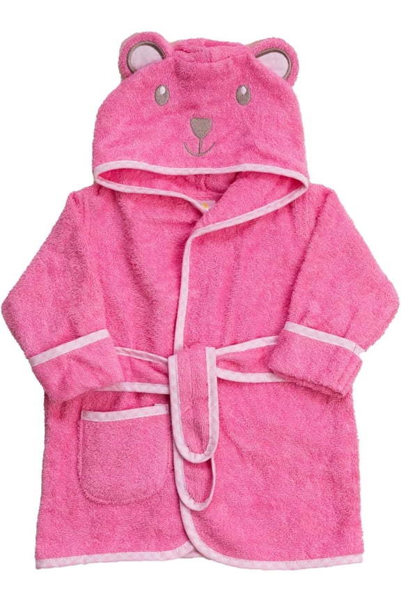 100% Cotton Hooded Terry Bear 3D Bathrobe with Ears and Booties, Pink, One Size