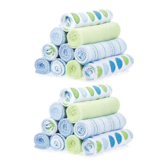 Spasilk 20 Terry Washcloth Wipes Set for Newborns and Infant Boys and Girls, Blue Dot, Ideal Baby Shower Gift Pack