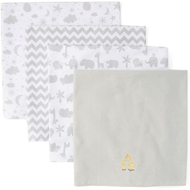 Spasilk Infant Baby 4 Pack Cotton Flannel Receiving Blankets, Grey