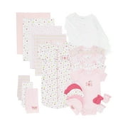 Spasilk Baby 23 Piece Essential Basics Layette Clothing Set for Newborn and Infant Girls, Gift Baskets and Showers, Pink Flowers