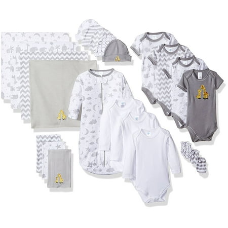 Spasilk Baby 23 Piece Essential Basics Layette Clothing Set for Newborns and Infants, Gift Baskets and Showers, Gray Giraffe and Stars