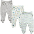thumbnail image 1 of Spasilk Baby Boys' Cotton Pull on Footed Pants, Pack of 3, Blue Cars, 1 of 7