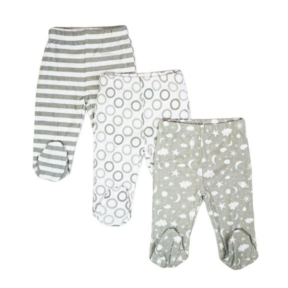 Spasilk Baby Boys' Cotton Pull on Footed Pants, Pack of 3, Gray Celestial