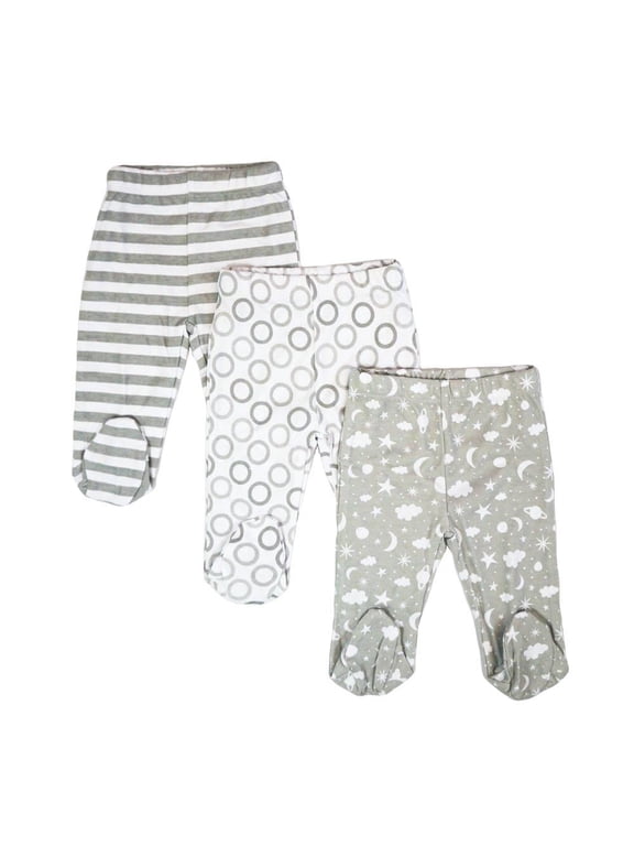 Baby Boys' Cotton Pull on Footed Pants, Pack of 3, Gray Celestial
