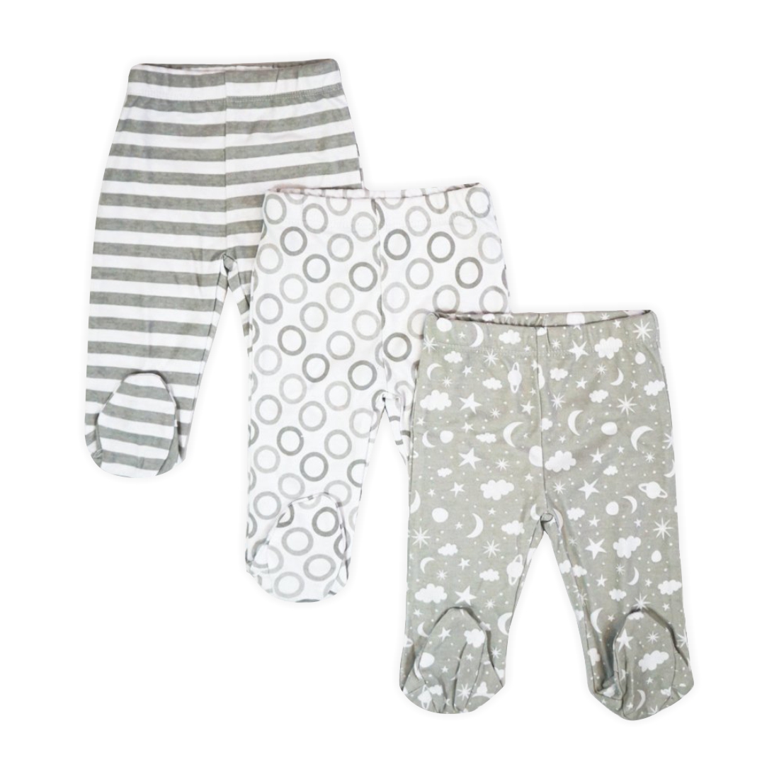 Spasilk Baby Boys' Cotton Pull on Footed Pants, Pack of 3, Gray Celestial - image 1 of 7