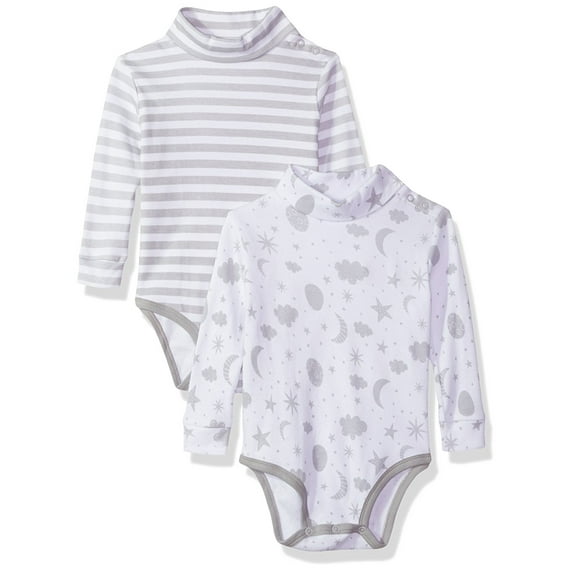 Spasilk Baby Boys’ Newborn Long Sleeve Turtleneck Bodysuits, 2 pack, 6-24 Months- Grey Celestial Bodysuits