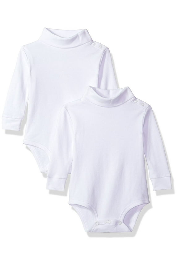 Baby Boys’ Newborn Long Sleeve Turtleneck Bodysuits, 2 pack, 6-24 Months- White Bodysuits