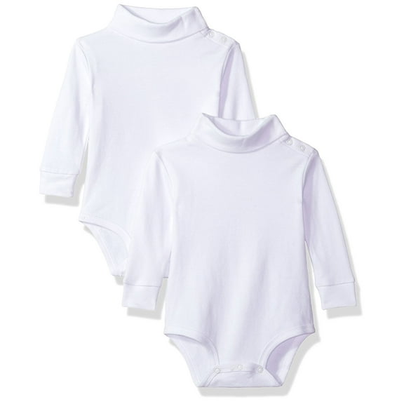 Spasilk Baby Boys’ Newborn Long Sleeve Turtleneck Bodysuits, 2 pack, 6-24 Months- White Bodysuits