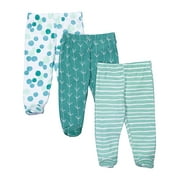Spasilk Baby Cotton Pull on Footed Pants for Newborns and Infants, Leggings with Feet, Pack of 3, Green Dots