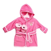 Spasilk Baby Cotton Terry Hooded Bathrobe with Booties, Shower Set, Pink Butterfly