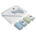 thumbnail image 1 of Spasilk Baby Cotton Terry Hooded Towel & Washcloth Bath Shower Set for Newborns and Infants, 5 Piece Set, Blue Whale, 1 of 7