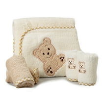 Spasilk Baby Cotton Terry Hooded Towel & Washcloth Bath Shower Set for Newborns and Infants, 5 Piece Set, Brown Bear