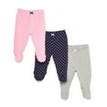 thumbnail image 1 of Spasilk Baby Girls Cotton Pull on Footie Pants Leggings with Feet, Pack of 3, Pink & Navy, 1 of 5