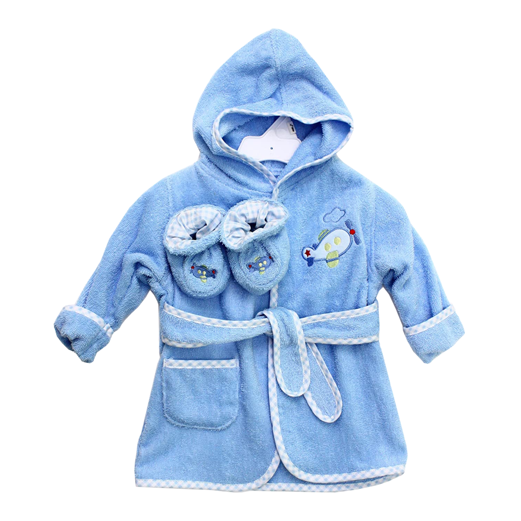 Spasilk Baby Hooded Bathrobe with Booties, Cotton Terry Bath Set for Newborns and Infants, Blue Plane - image 1 of 7