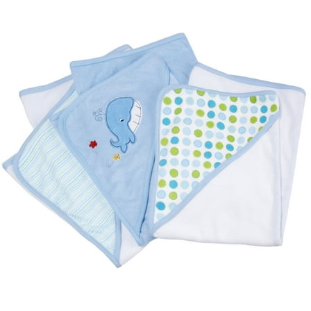 Spasilk Baby Hooded Towel Set for Newborn Boys and Girls, Soft Terry Bath Set, Pack of 3, Blue Whale