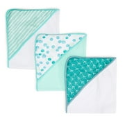 Spasilk Baby Hooded Towel Set for Newborn Boys and Girls, Soft Terry Bath Set, Pack of 3, Green Dots