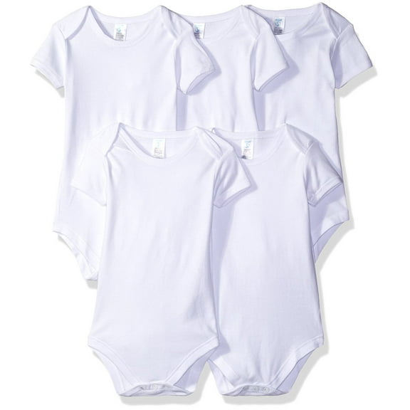 Spasilk Baby Short Sleeve Lap Shoulder Bodysuit, 5 Pack, White 9 Months
