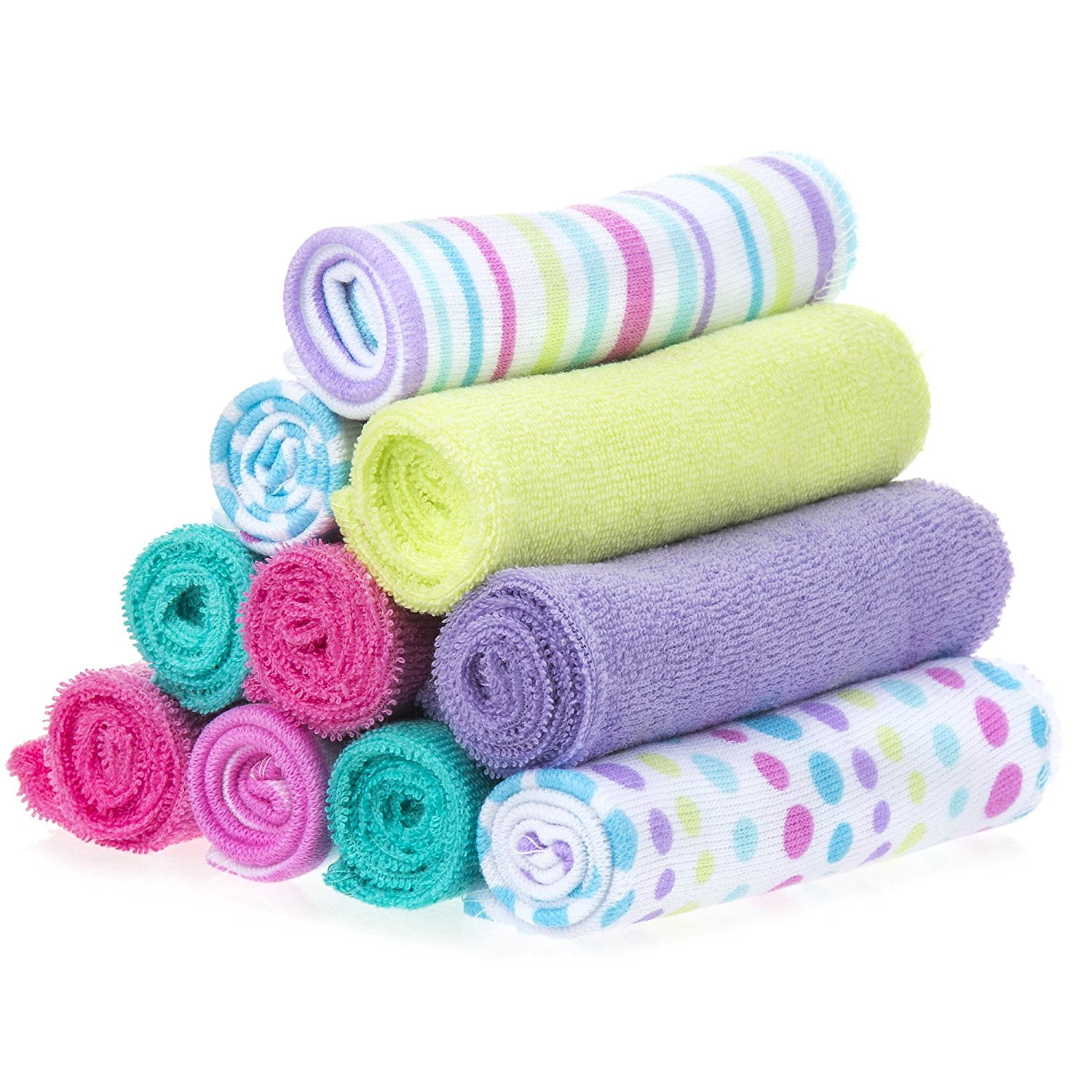 Spasilk Baby Washcloth Wipes Set for Newborn Boys and Girls Terry Bath Scrub Pack of 10 Aqua Bubbles