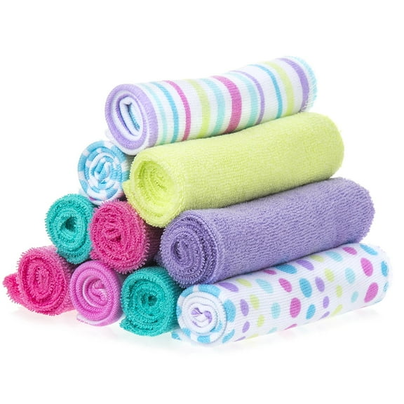 Spasilk Baby Washcloth Wipes Set for Newborn Boys and Girls, Terry Bath Scrub, Pack of 10, Aqua Bubbles
