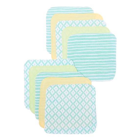 Spasilk Baby Washcloth Wipes Set for Newborns and Infants, Terry Bathtime Essentials, Pack of 10, Green Diamonds
