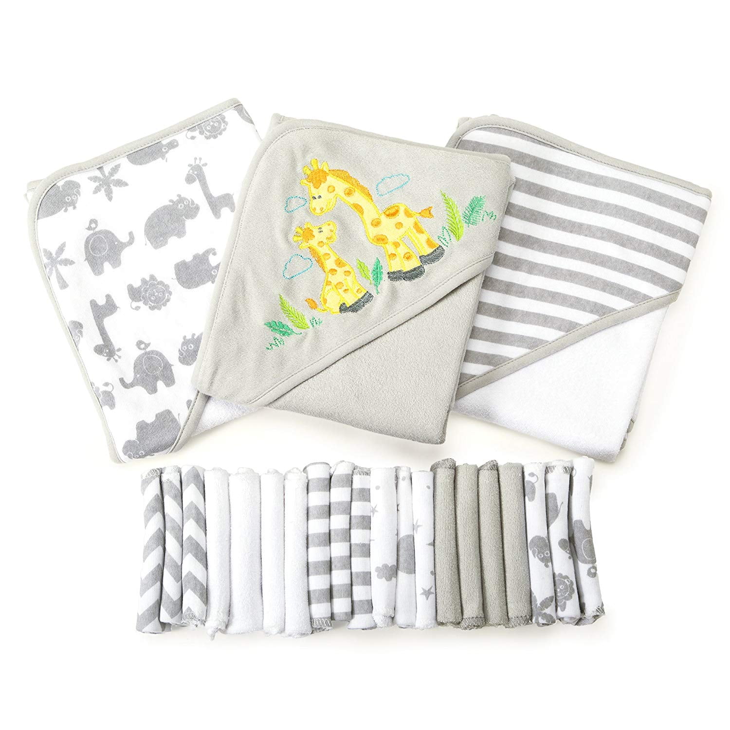 Spasilk Bath Hooded Towels & Washcloths Set for Babies, 23Piece Gift