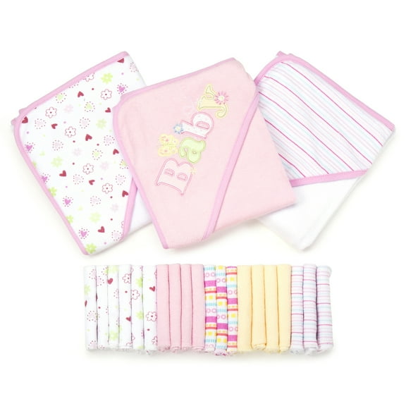 Spasilk Bath Hooded Towels & Washcloths Set for Babies, 23-Piece Gift Set, Pink Baby