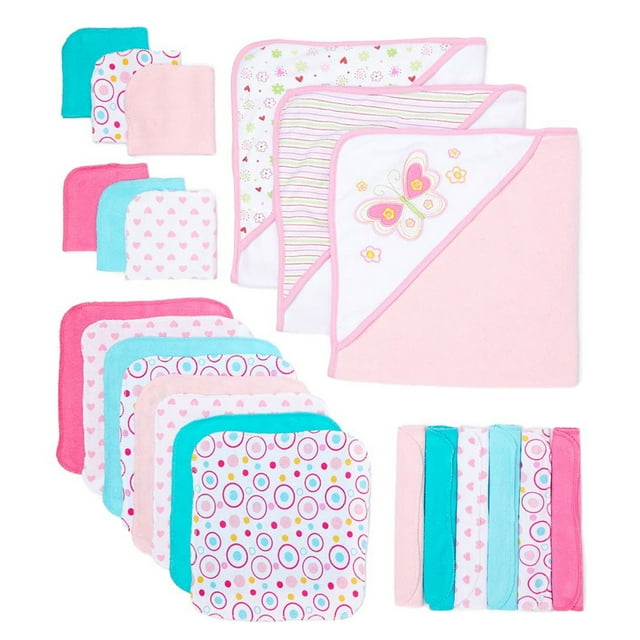 Spasilk 23Piece Baby Bath Towel & Washcloth Set, Hooded Towels, White