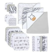 Spasilk Bath Hooded Towels & Washcloths Set for Babies, 23-Piece Gift Set, White Zebra