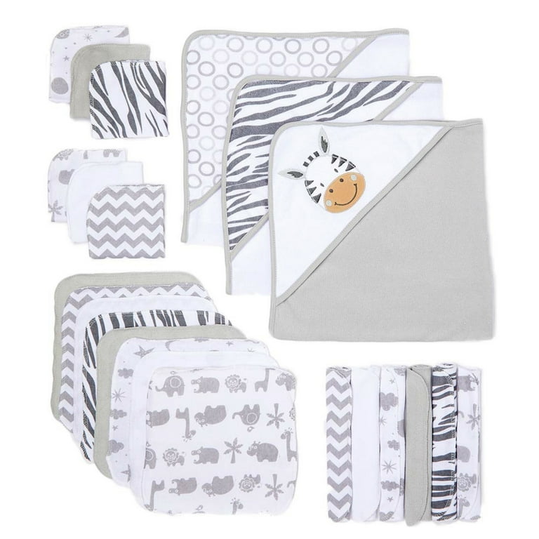 Spasilk Bath Hooded Towels Washcloths Set for Babies 23 Piece Gift Set White Zebra