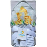 Spasilk Hooded Bath Towel and Washcloths Set for Newborns, 1 Soft Terry Baby Towel and 3 Baby Washcloths, Baby Essentials, Ideal Baby Shower Gifts, One Size, Gray Giraffe
