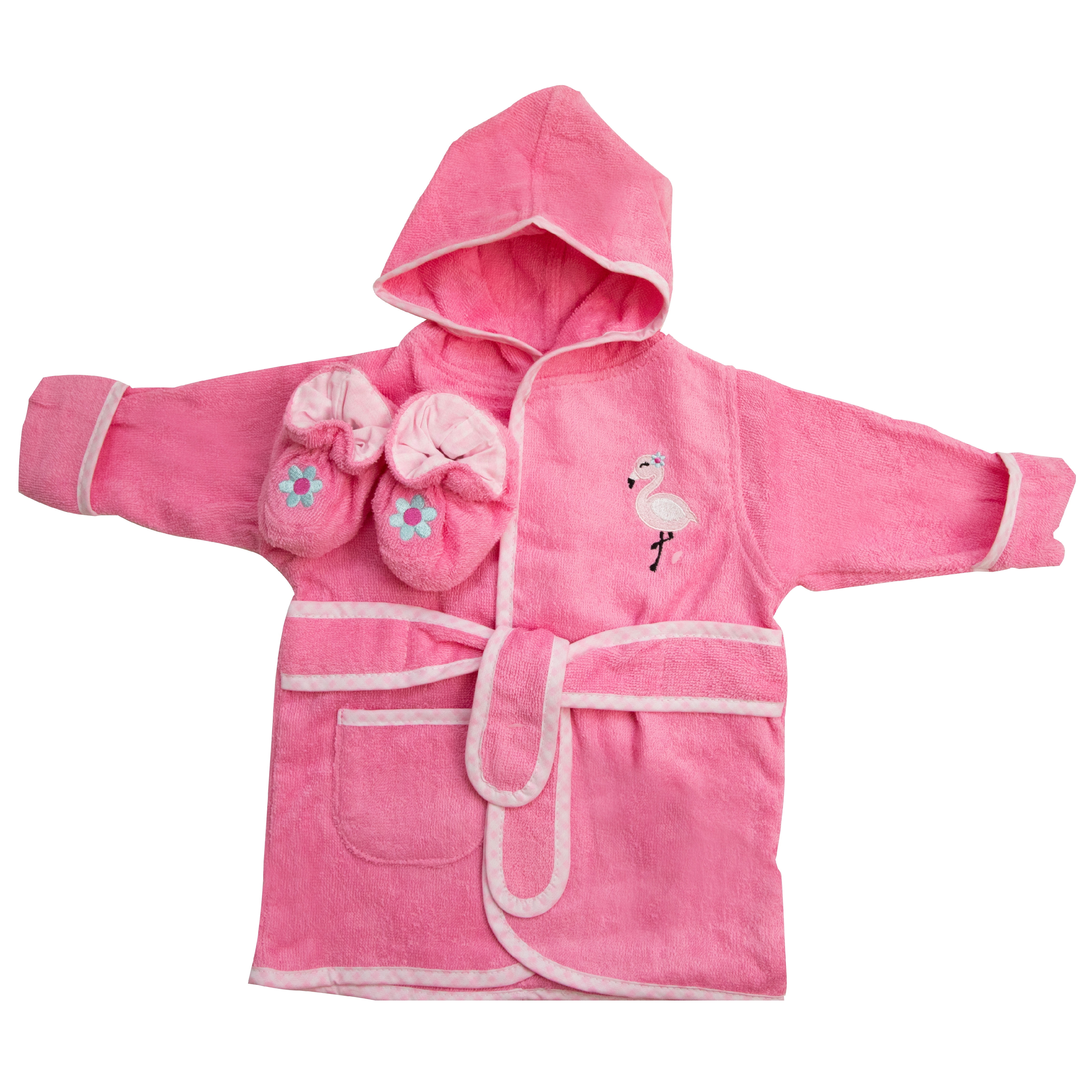 Spasilk Hooded Terry Bathrobe With Booties, Baby Gift Basket, Pink Flamingo