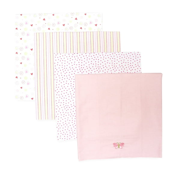 Spasilk Receiving Baby Blanket, 100% Cotton Flannel Blanket, Pack of 4, Pink Butterfly